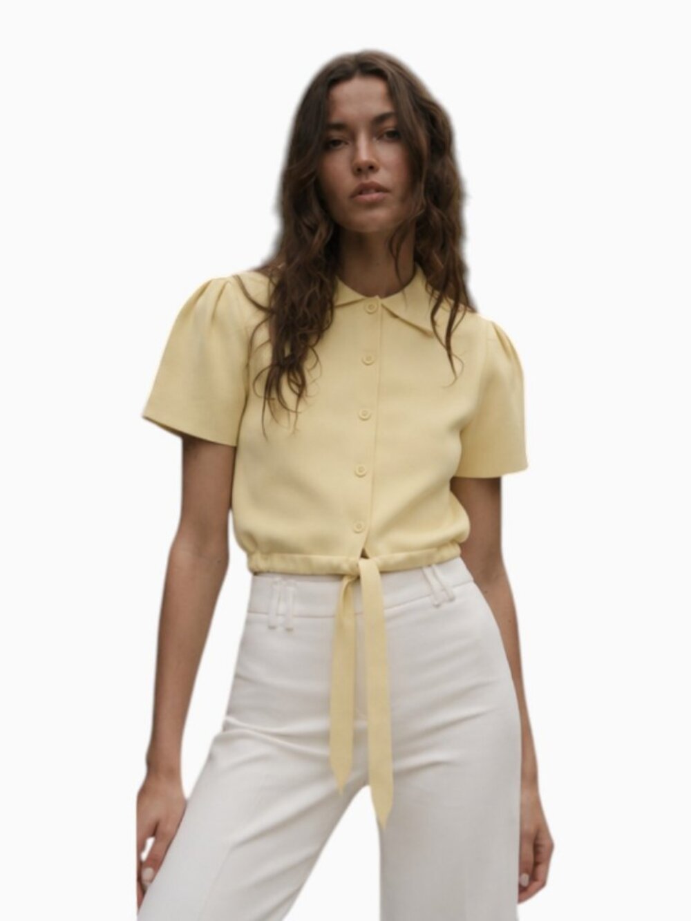 NWT ZARA YELLOW KNIT KNOT DETAIL PUFF SLEEVE CARDIGAN SIZE M